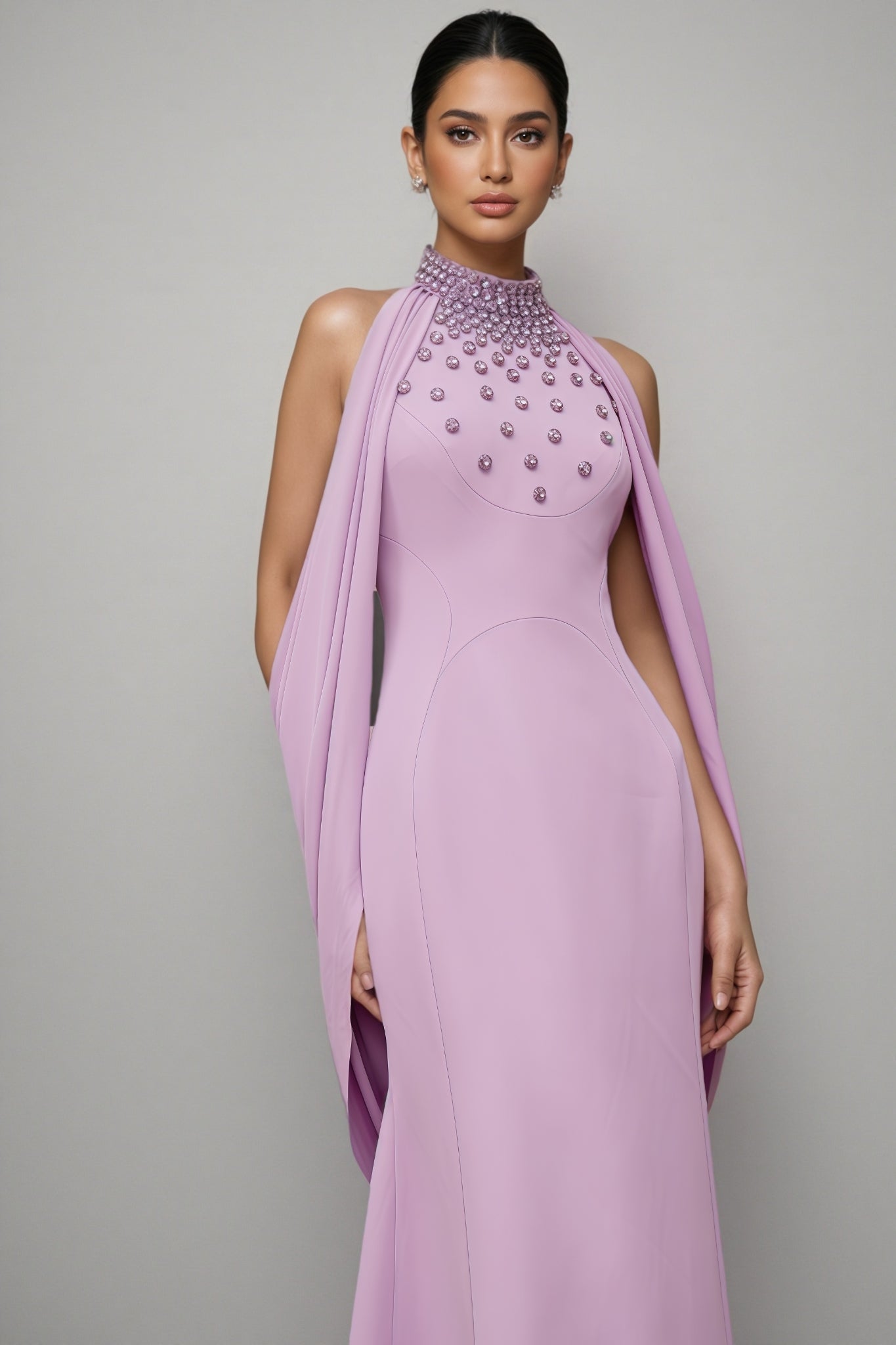 Tiana Purple Shawl Embellished Maxi Dress
