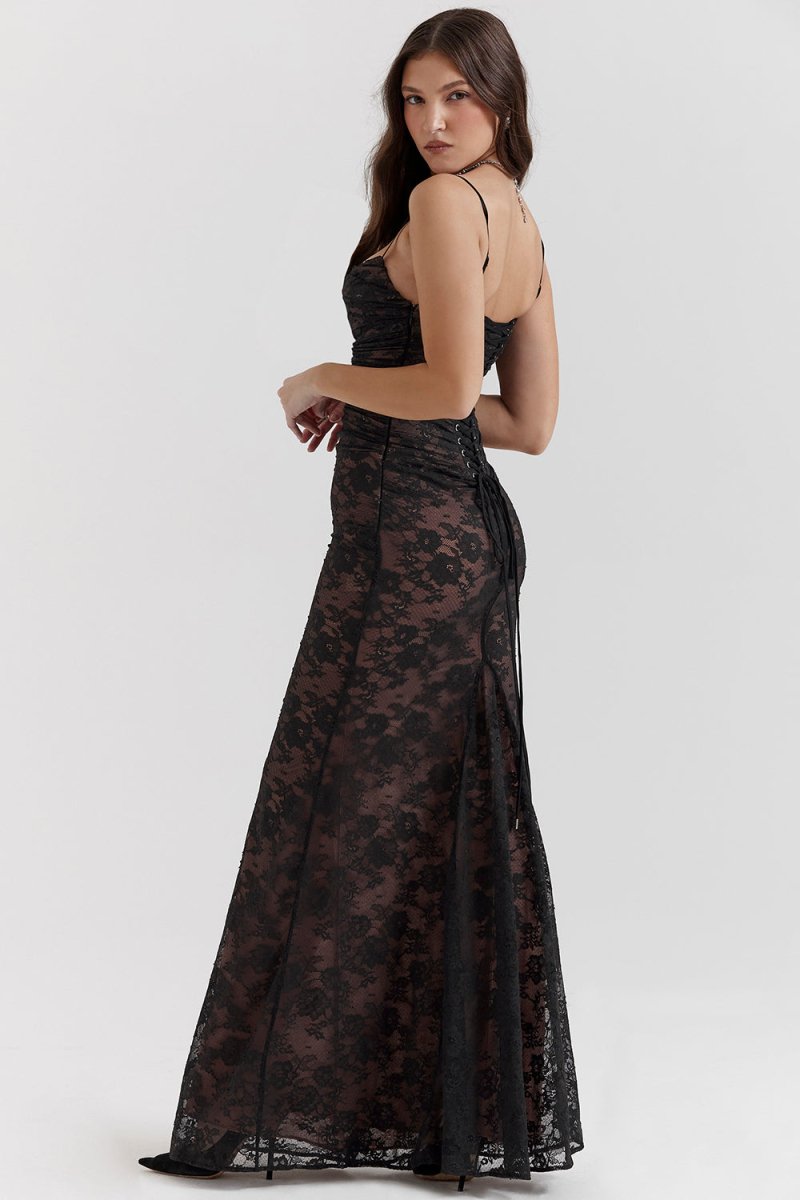 Floral Lace Cowl Neck Spaghetti Strap Bolero Shrug Maxi Dress