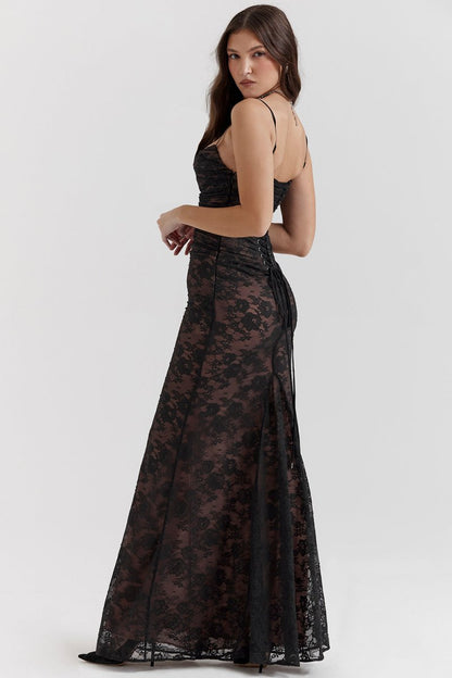 Floral Lace Cowl Neck Spaghetti Strap Bolero Shrug Maxi Dress