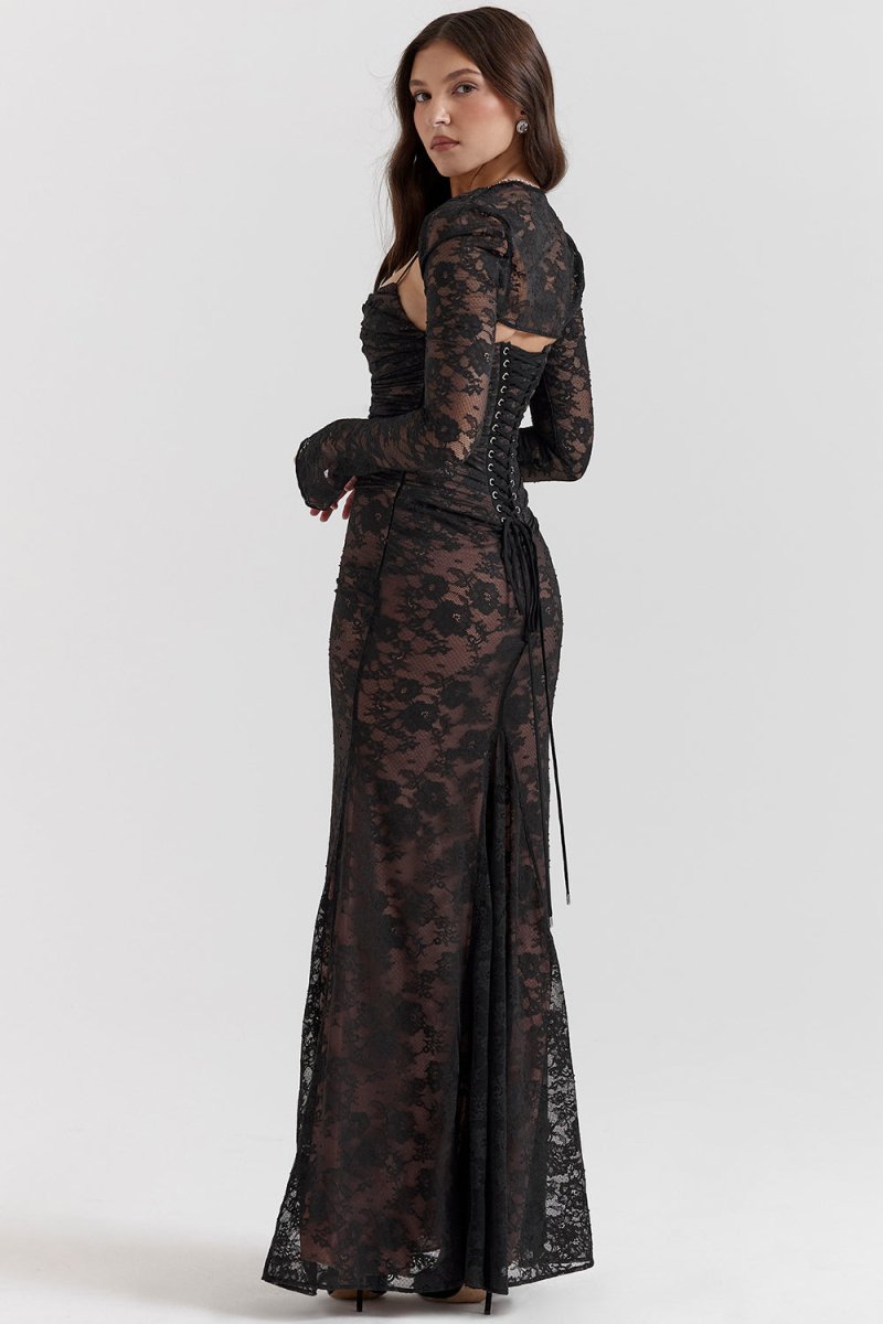 Floral Lace Cowl Neck Spaghetti Strap Bolero Shrug Maxi Dress