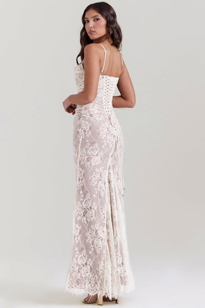 Floral Lace Cowl Neck Spaghetti Strap Bolero Shrug Maxi Dress
