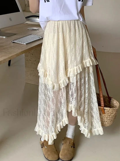 Lace Goth Asymmetrical Ruched Skirt