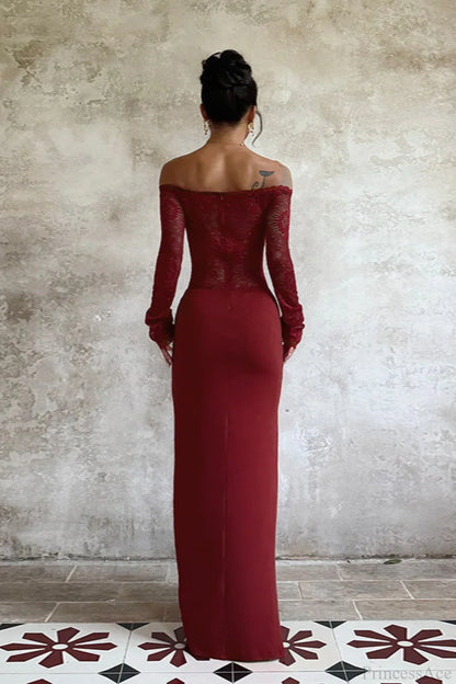 Lace Off Shoulder Elegant Bodycon Maxi Dress