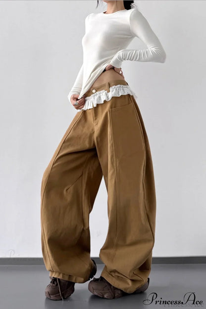 Lace Panel High Waist Wide Leg Jeans