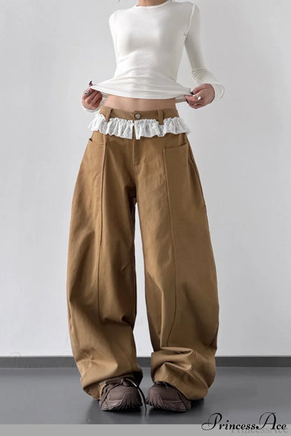 Lace Panel High Waist Wide Leg Jeans