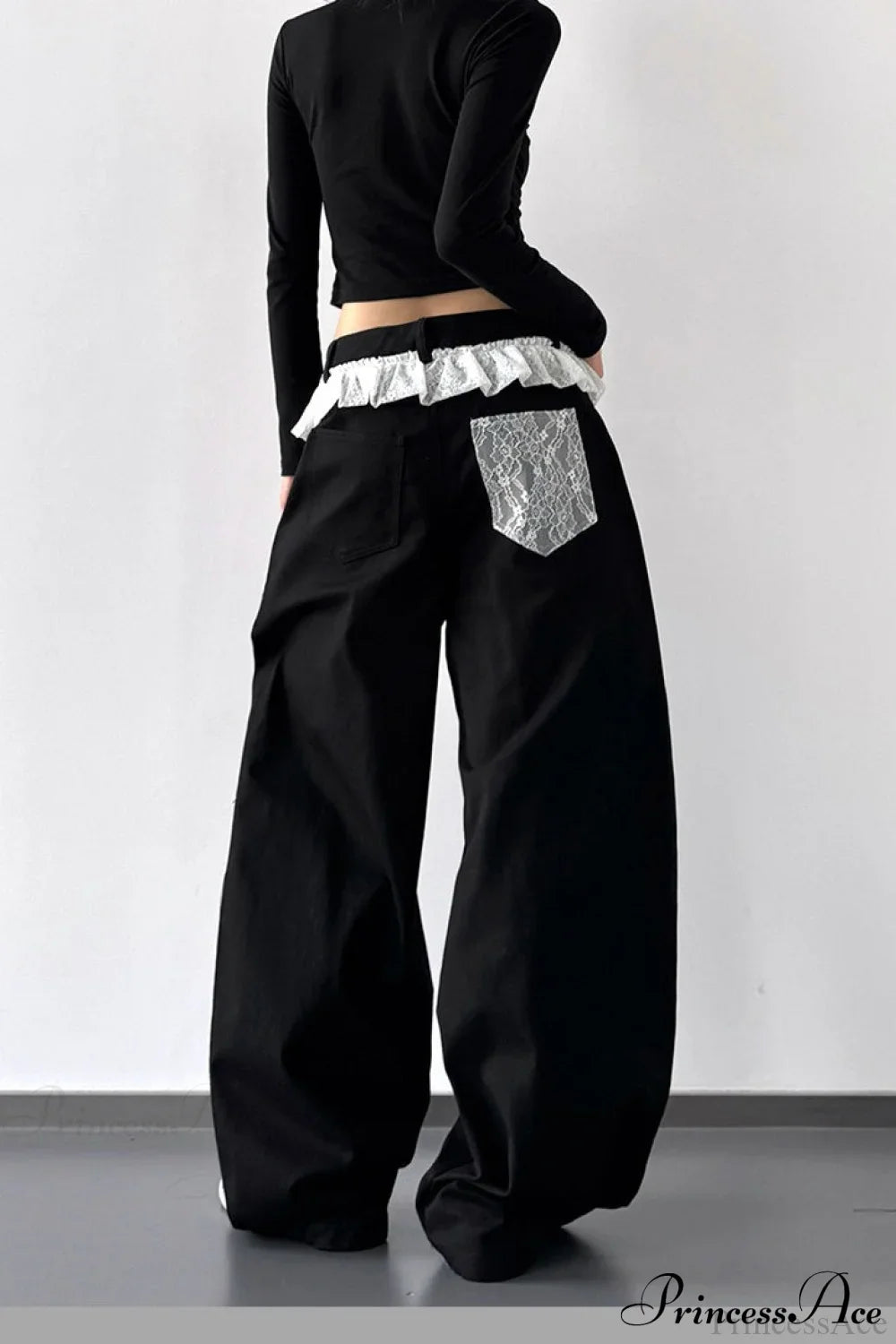 Lace Panel High Waist Wide Leg Jeans