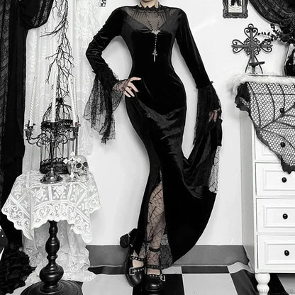 Lace Patchwork Flare Sleeve Maxi Dress