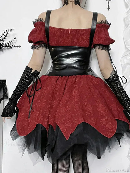 Jacquard Off Shoulder Corset Belt Lace Up Handkerchief Hem Mini Dress