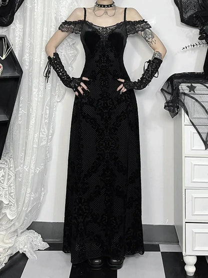 Lace Patchwork Spaghetti Strap Maxi Dress