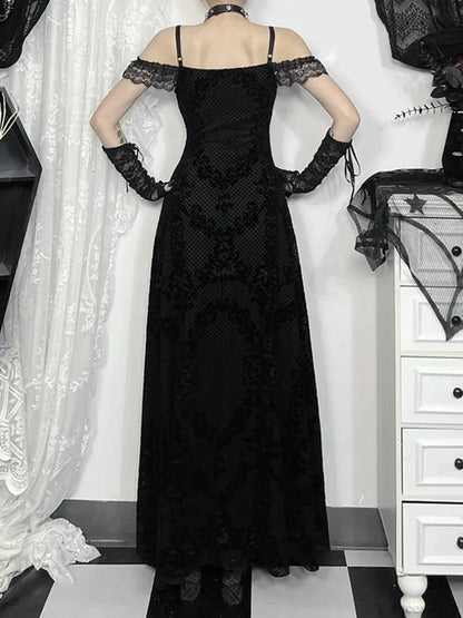 Lace Patchwork Spaghetti Strap Maxi Dress