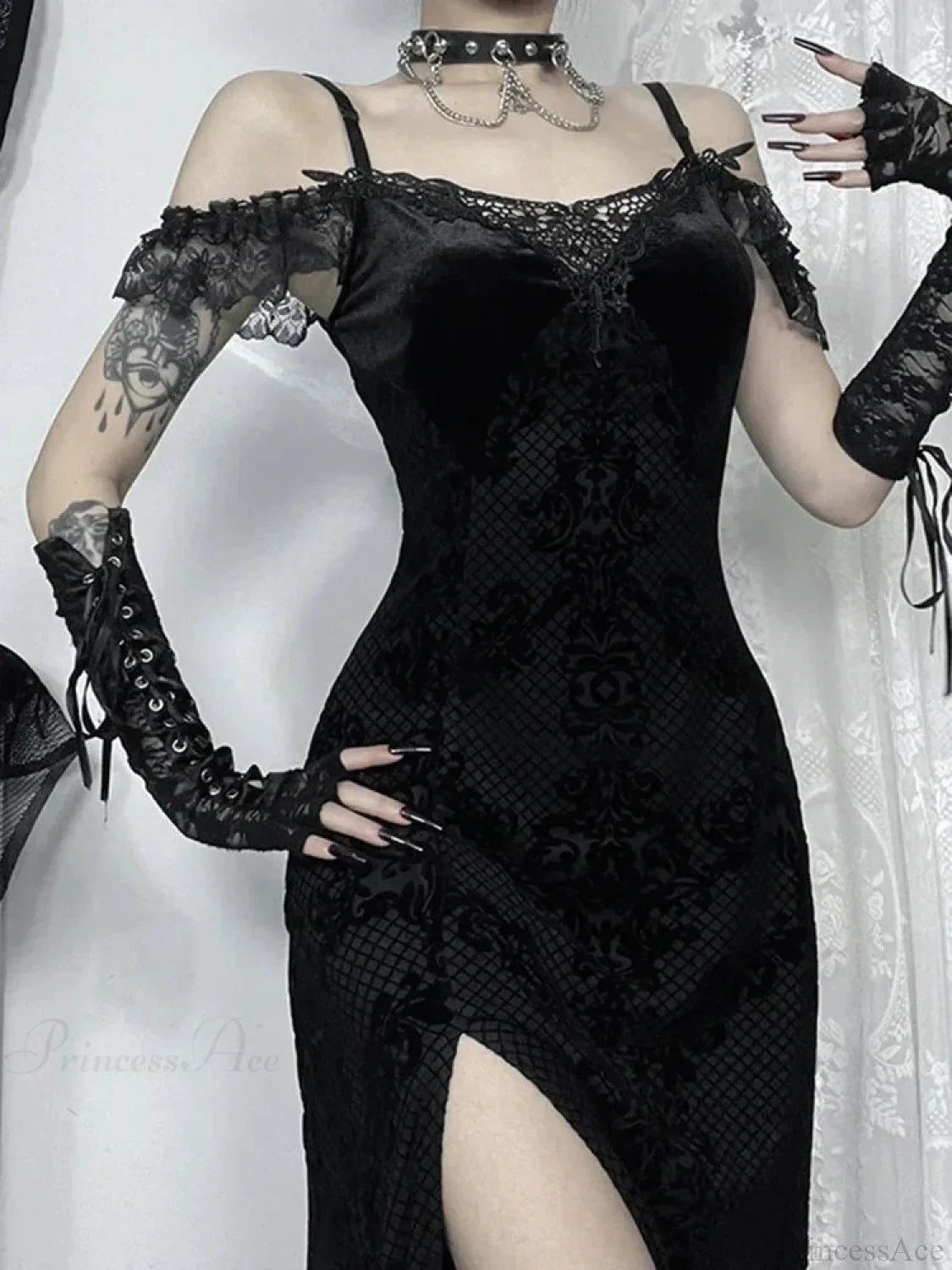 Lace Patchwork Spaghetti Strap Maxi Dress