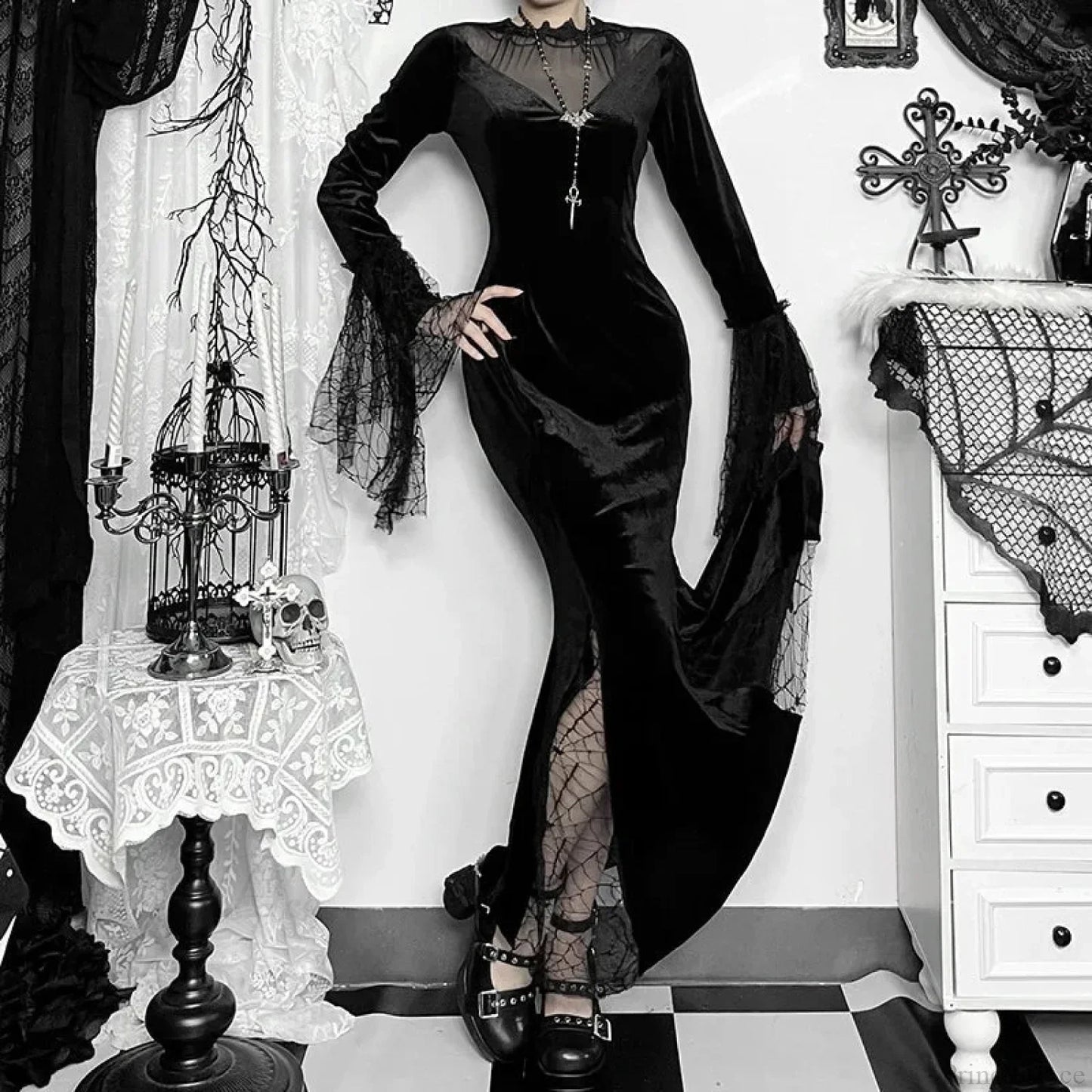 Lace Patchwork Transparent Maxi Dress