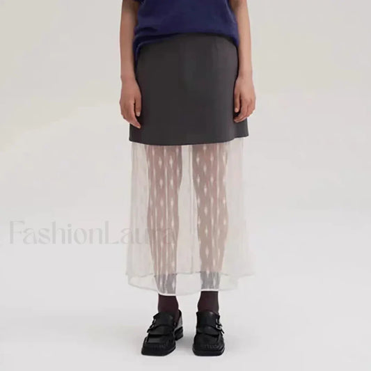 Lace Splicing Straight Zipper Skirt