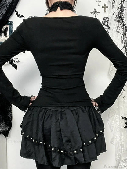 Lace Square Collar Knit Top