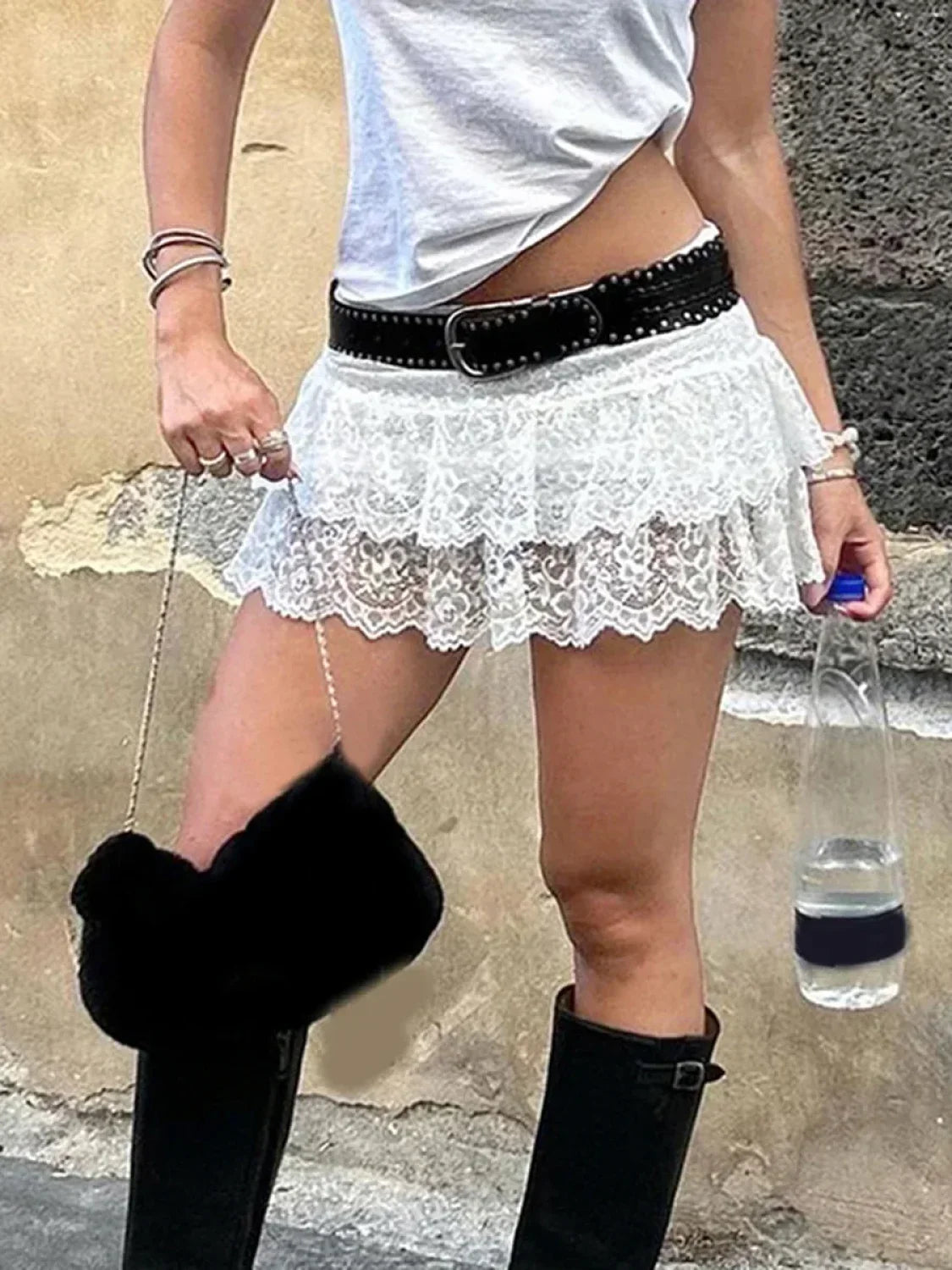 Lace Tiered Party Mini Skirt