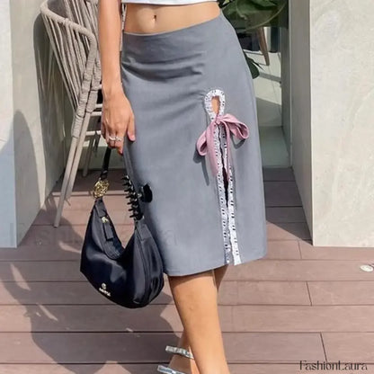 Lace-Up Split A-Line Elegant Skirt