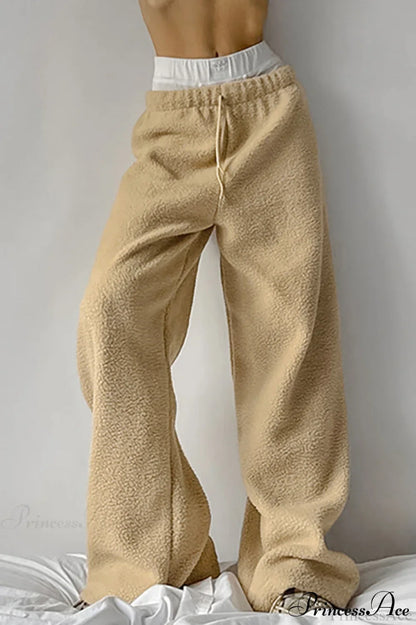 Lamb Fleece Casual Tie Waist Sports Pants
