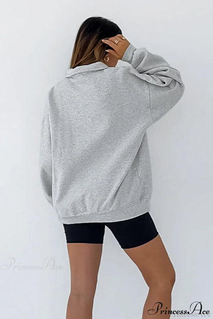 Lantern Sleeve Polo Collar Loose Sweatshirt