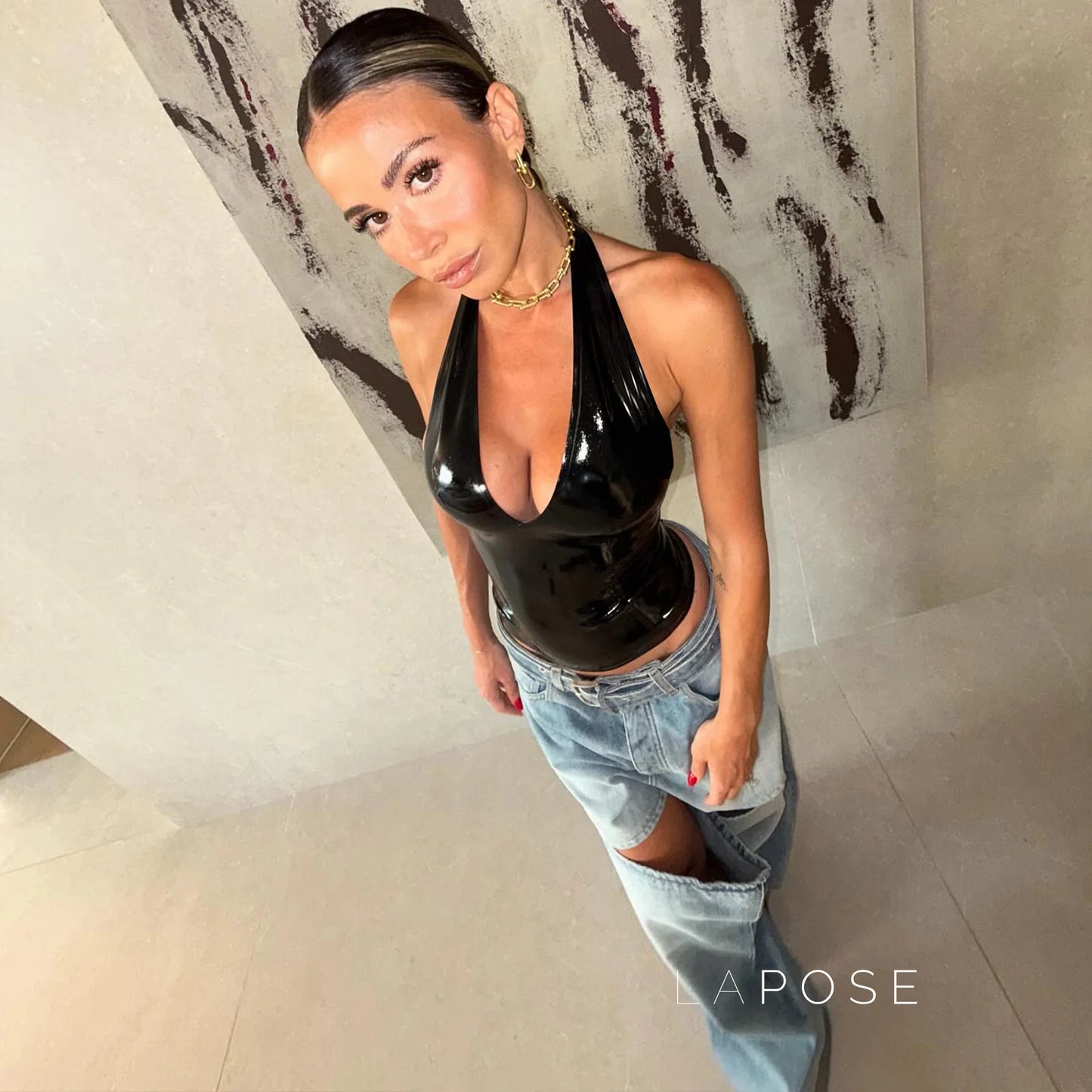 Aahana Faux Leather Halter Crop Top