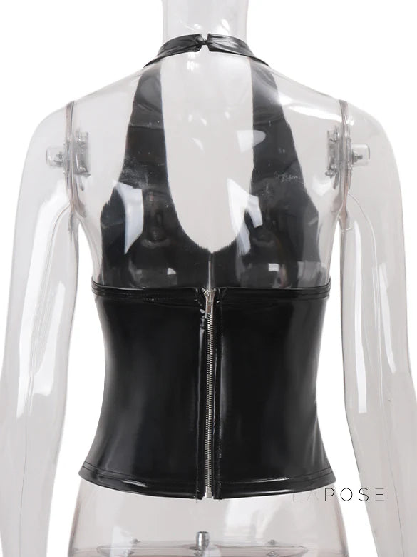 Aahana Faux Leather Halter Crop Top