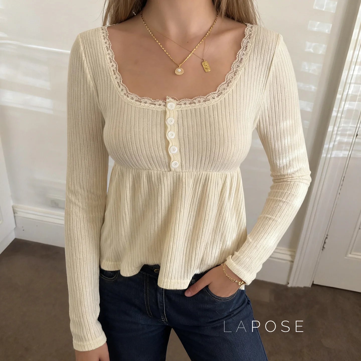 Aaleiya Lace Square Neck Top
