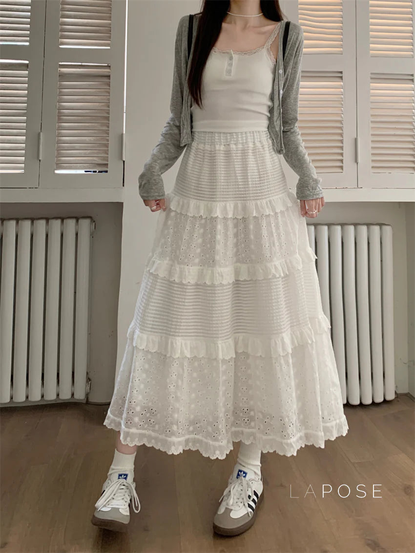 Aaralyn Tiered Lace Midi Skirt