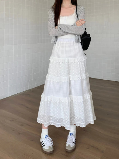 Aaralyn Tiered Lace Midi Skirt