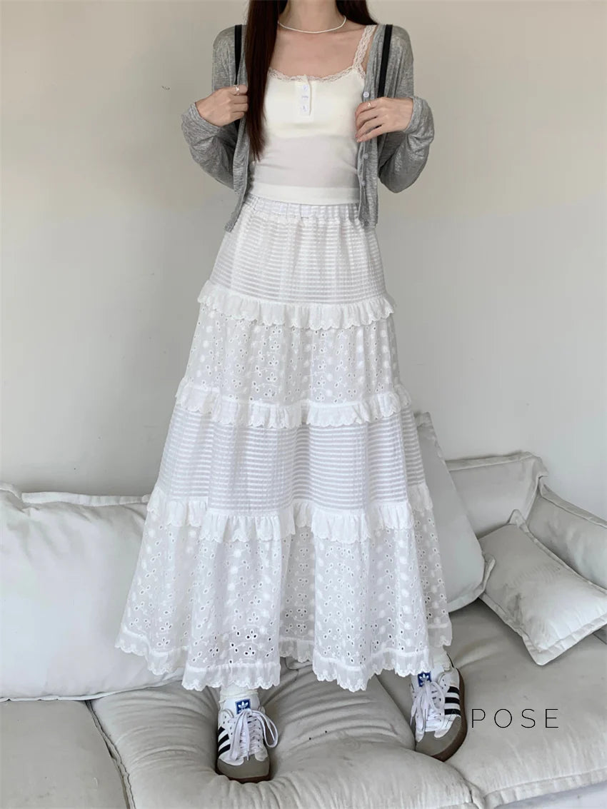 Aaralyn Tiered Lace Midi Skirt