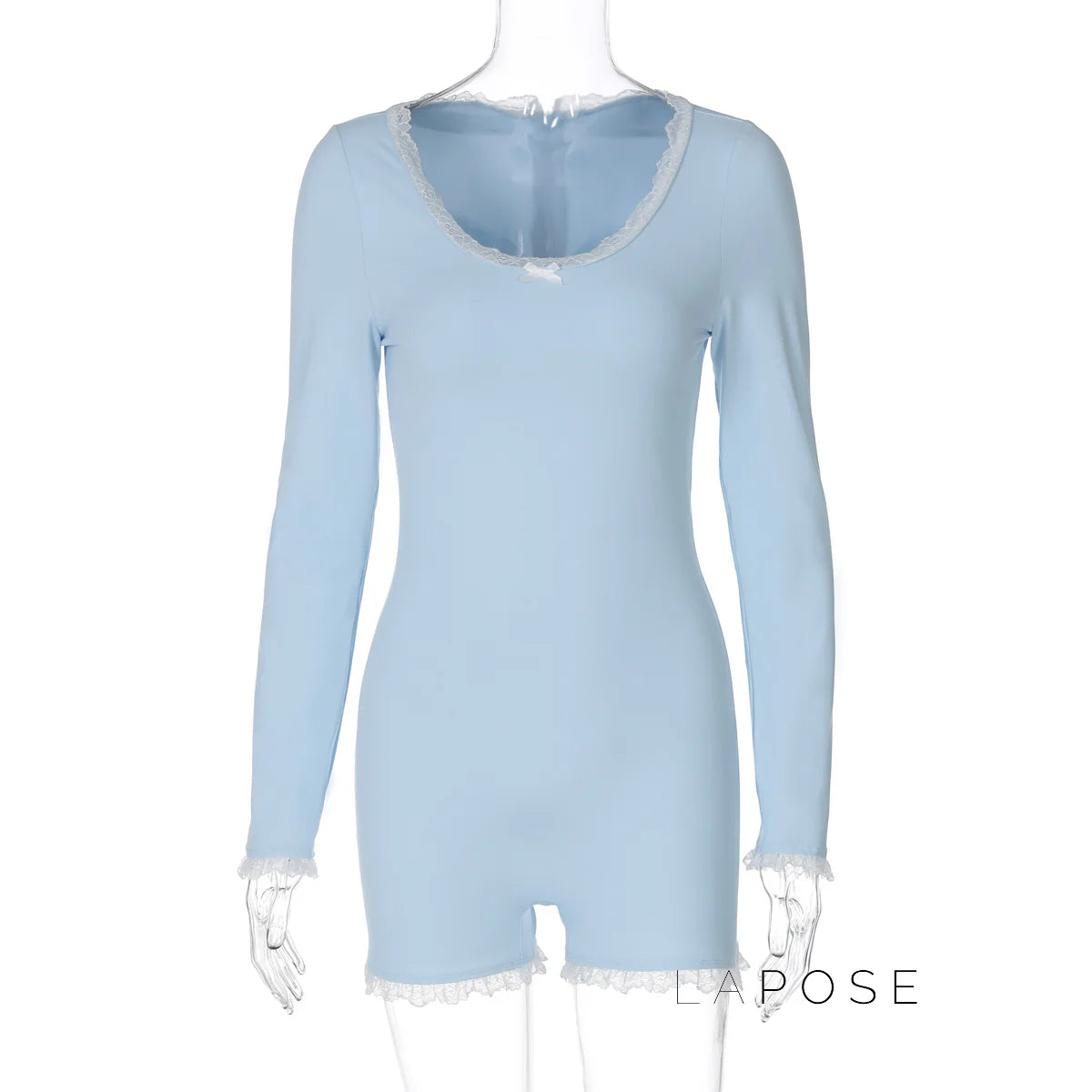 Adalida Sky Blue Lace Romper