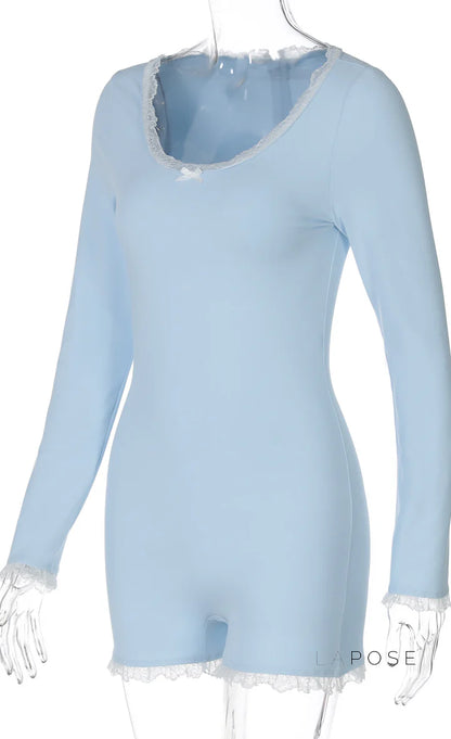 Adalida Sky Blue Lace Romper