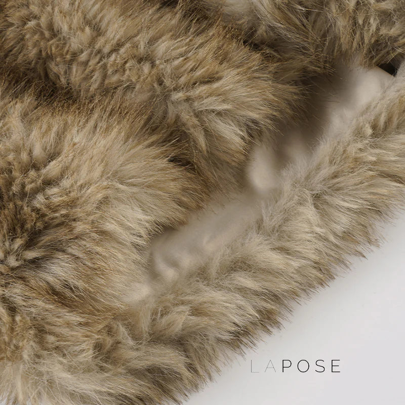 Adeline Khaki Faux Fur Shorts