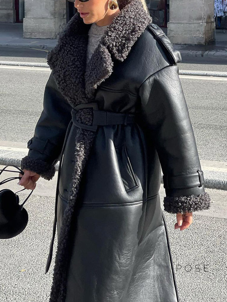 Aditri Faux Leather Long Coat