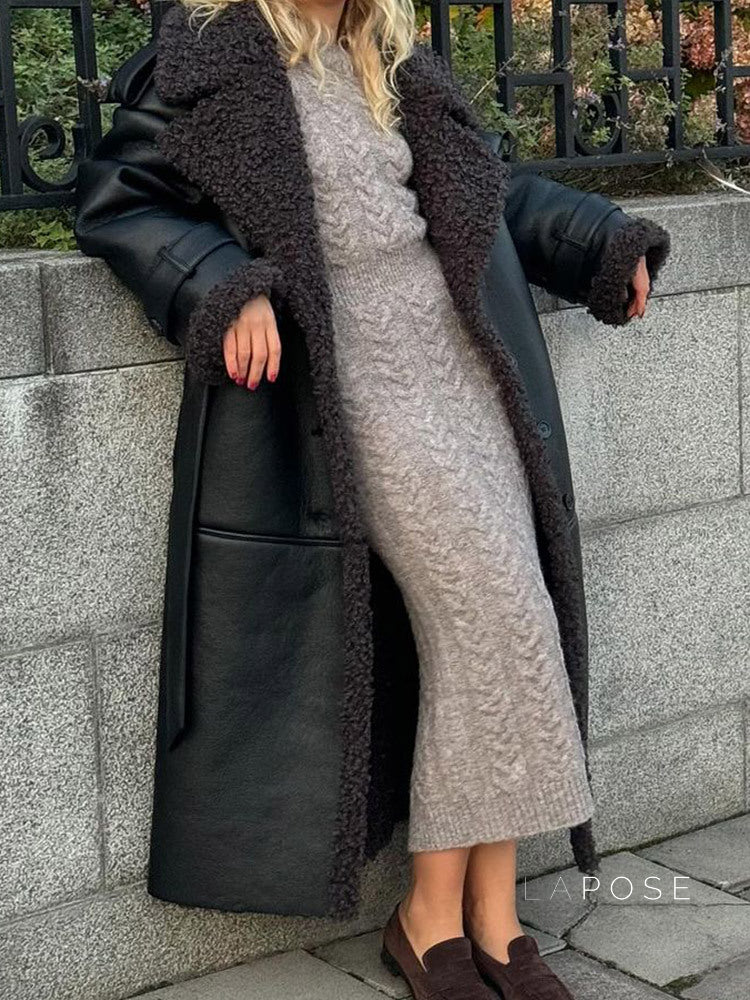Aditri Faux Leather Long Coat