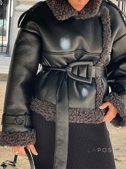 Aditri Faux Leather Tie Jacket