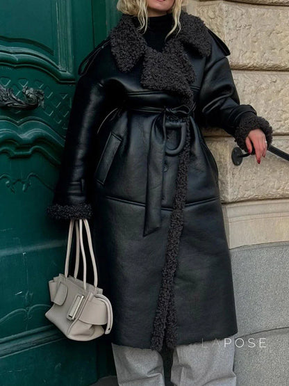 Aditri Faux Leather Tie Jacket