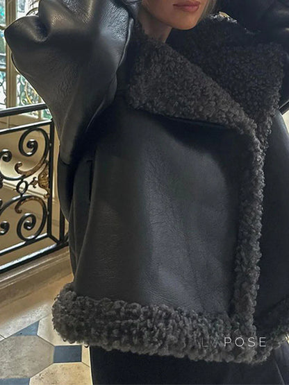 Aditri Faux Leather Long Coat