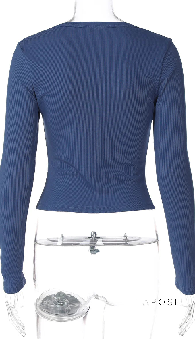 Aditri Ribbed Button U-Neck Top