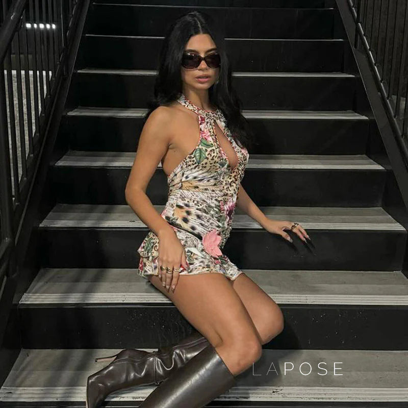 Aislyn Leopard Halter Mini Dress