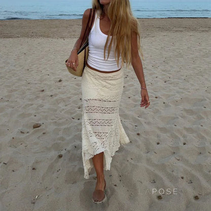 Alianny Eyelet Lace Midi Skirt