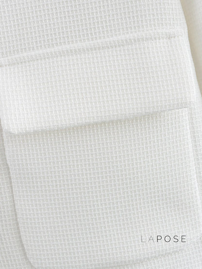 Alicia Textured Buttoned White Jacket