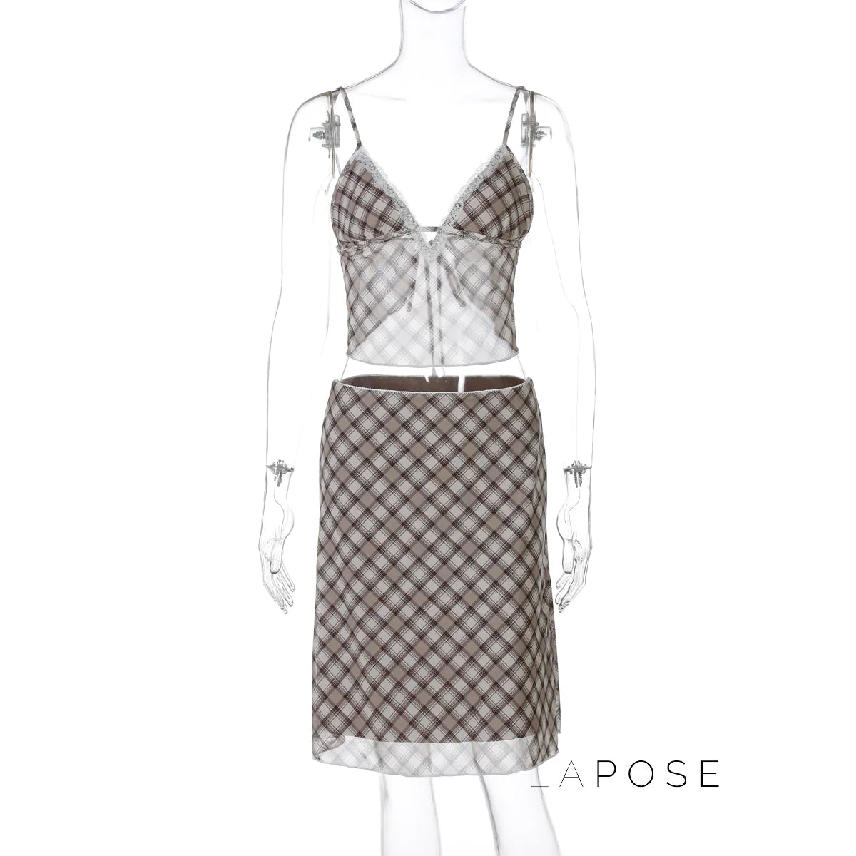Alize Lace Trim Plaid Skirt Set
