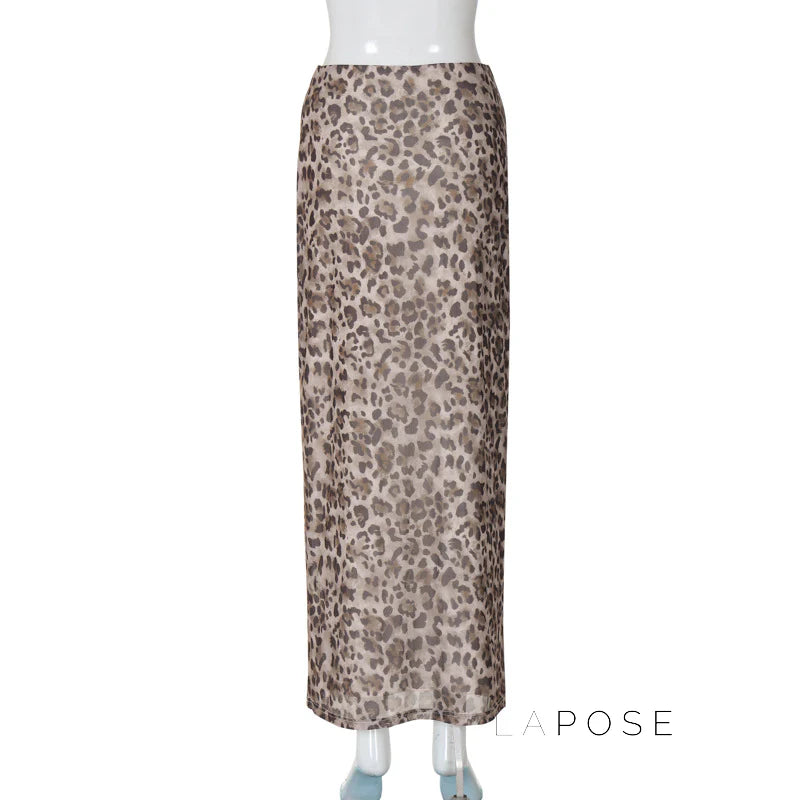 Alyssa Leopard Mesh Maxi Skirt