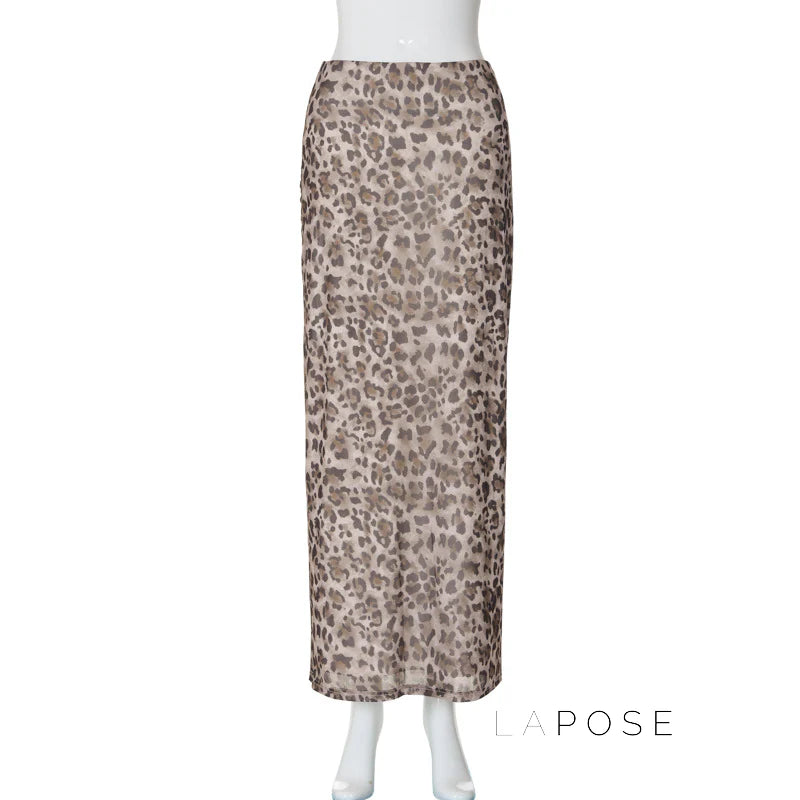 Alyssa Leopard Mesh Maxi Skirt