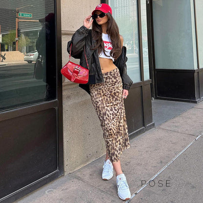 Alyssa Leopard Mesh Maxi Skirt