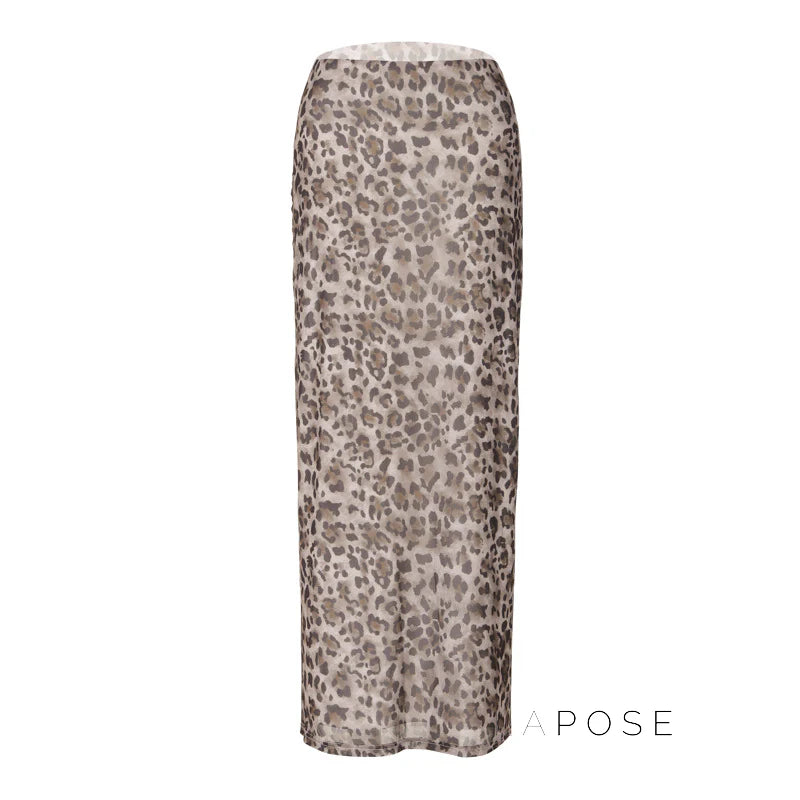 Alyssa Leopard Mesh Maxi Skirt