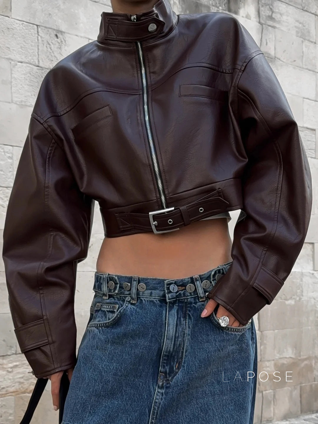 Aminata Cropped Faux Leather Jacket
