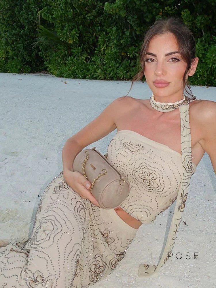 Analiz Beaded Mesh Skirt Set