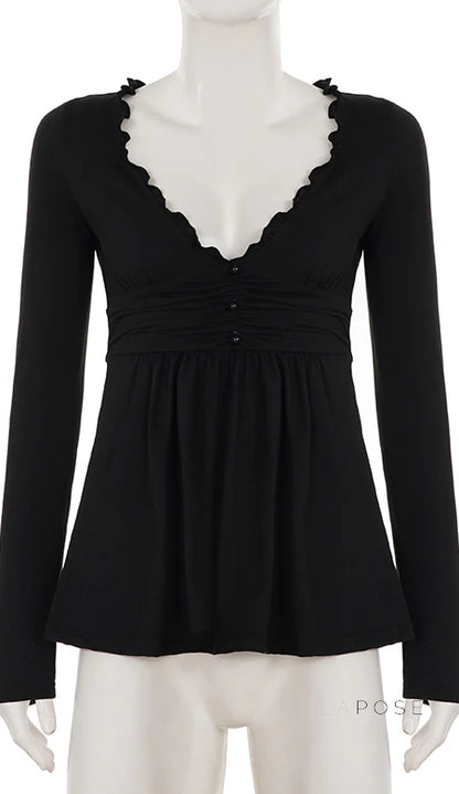 Analy Ruched V-Neck Long Sleeve Top