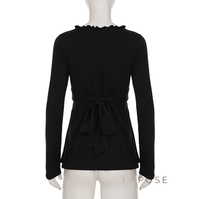 Analy Ruched V-Neck Long Sleeve Top