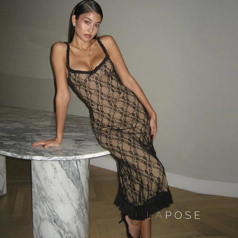 Anapaula Lace Sling Midi Dress